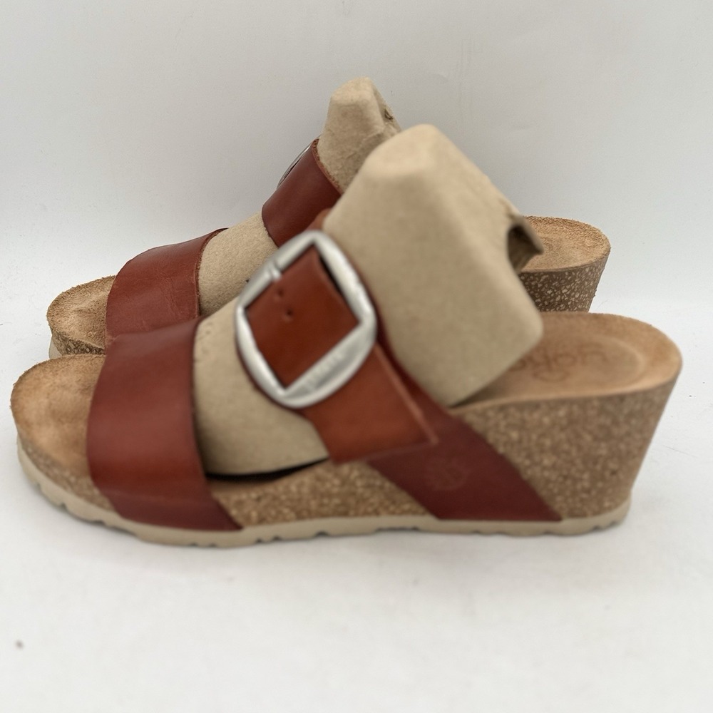 Yokono Caramel Cork Wedge Slide Leather Straps Sandals Women 7.5 Made In Spain - Picture 5 of 9